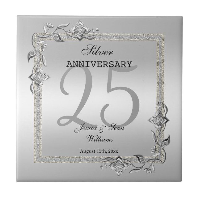 Carreau Argent Gem & Parties scintillant 25e anniversaire  (Devant)