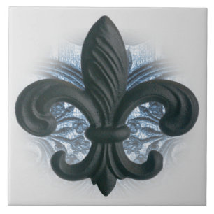 Carreau "argent/marine" iron fleur de lis GRAND