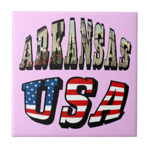 Carreau Arkansas Picture et USA Flag Text