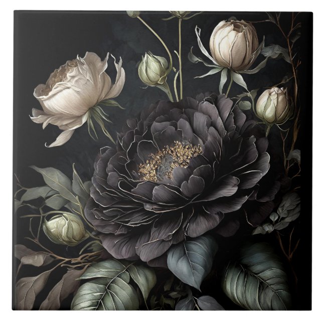 Carreau Arrangement gothique Rose Fleur noire (Devant)
