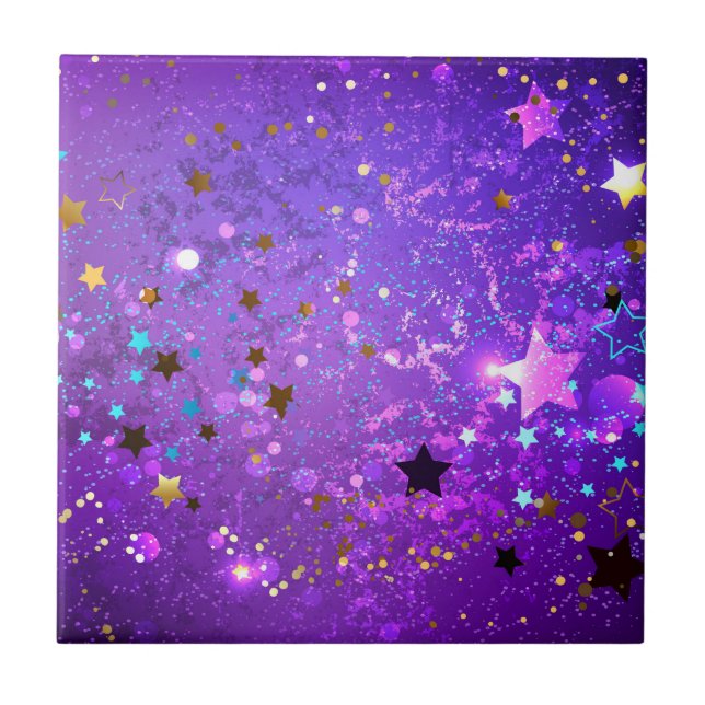 Carreau Arrière - plan de feuille violet avec étoiles (Devant)
