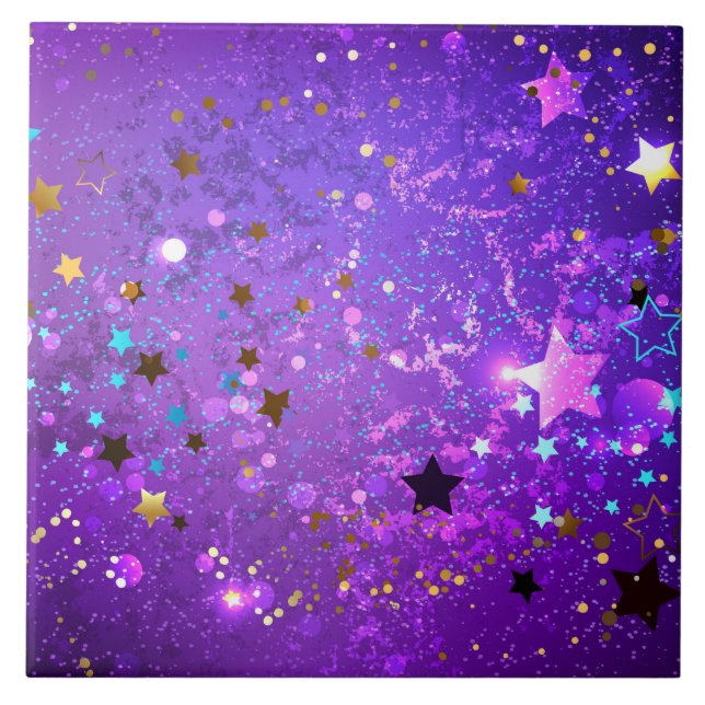 Carreau Arrière - plan de feuille violet avec étoiles (Devant)