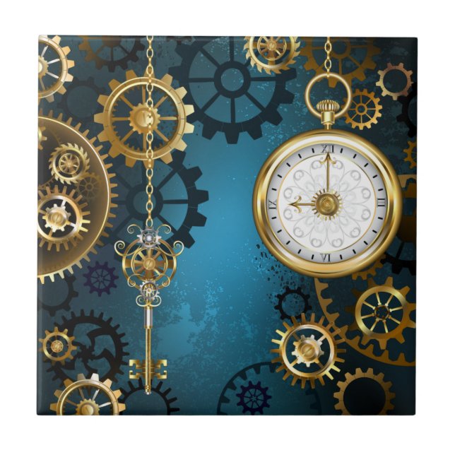 Carreau Arrière - plan turquoise à vapeur avec Gears (Devant)