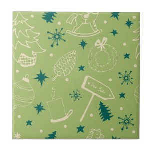 Carreau Arrière - plan Vert Avec Arbres De Noël, Signes, É