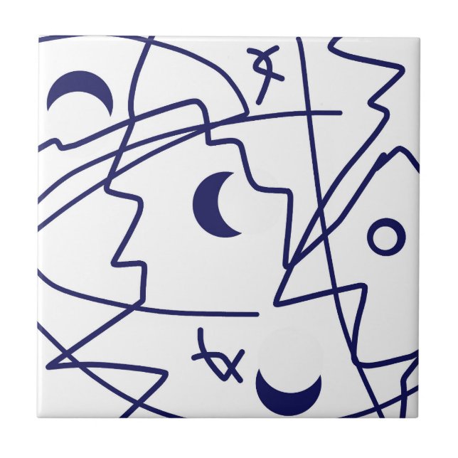 Carreau Art Abstrait Bleu Blanc Cercles Minimalisme (Devant)