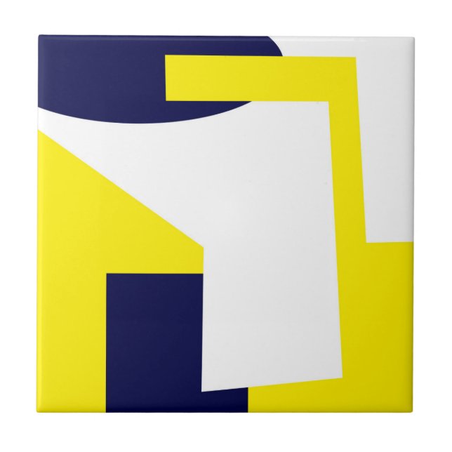 Carreau Art Abstrait bleu foncé jaune blanc (Devant)