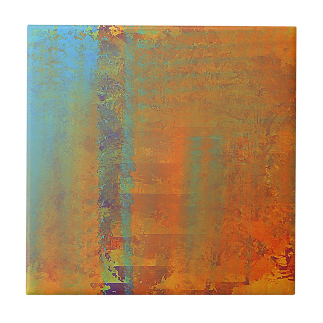 Carreau Art abstrait en Aqua, cuivre, or (Devant)