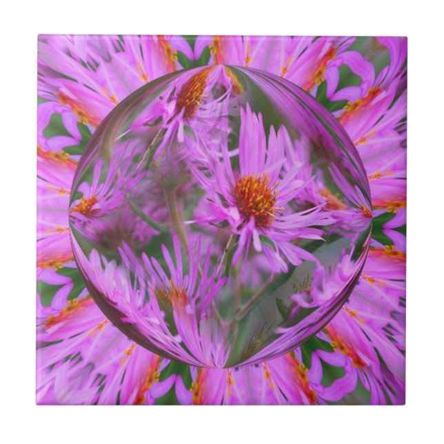 Carreau Art Abstrait Floral Pink Asters (Devant)