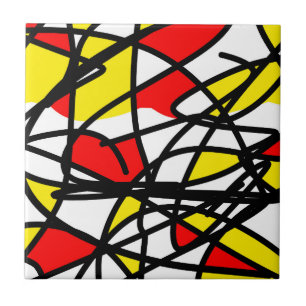 Carreau Art Abstrait Gras brillant Joyeux Rouge Jaune