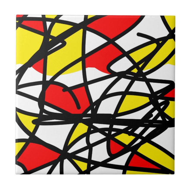 Carreau Art Abstrait Gras brillant Joyeux Rouge Jaune (Devant)