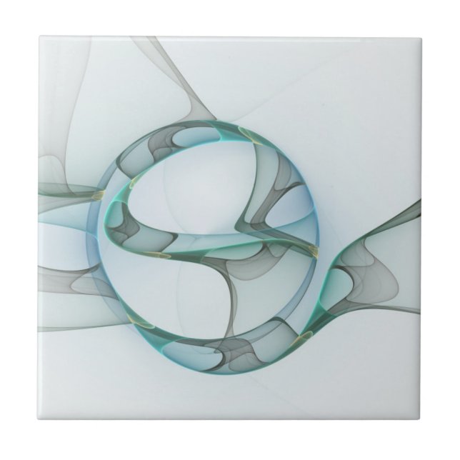 Carreau Art Abstrait moderne Fractal Bleu Turquoise Gris (Devant)
