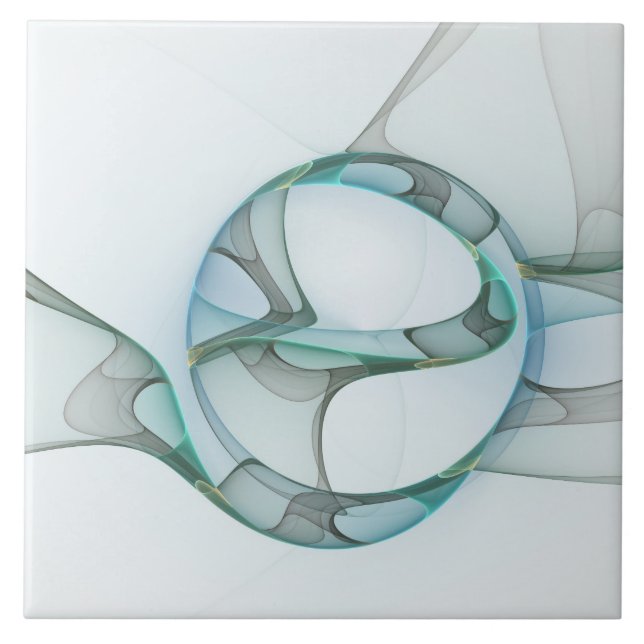 Carreau Art Abstrait moderne Fractal Bleu Turquoise Gris (Devant)