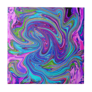 Carreau Art Abstrait Rétro Groovy Bleu, Rose et Violet