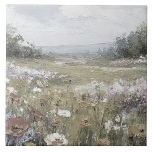 Carreau Art abstrait vintage de paysage de ferme aux tons 