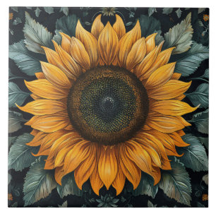 Carreau Art botanique complexe du tournesol
