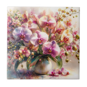 Carreau Art botanique élégant à l'aquarelle de fleurs d'or