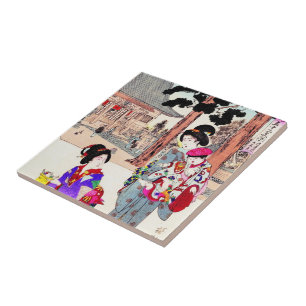 Carreau Art classique japonais oriental frais de dame de