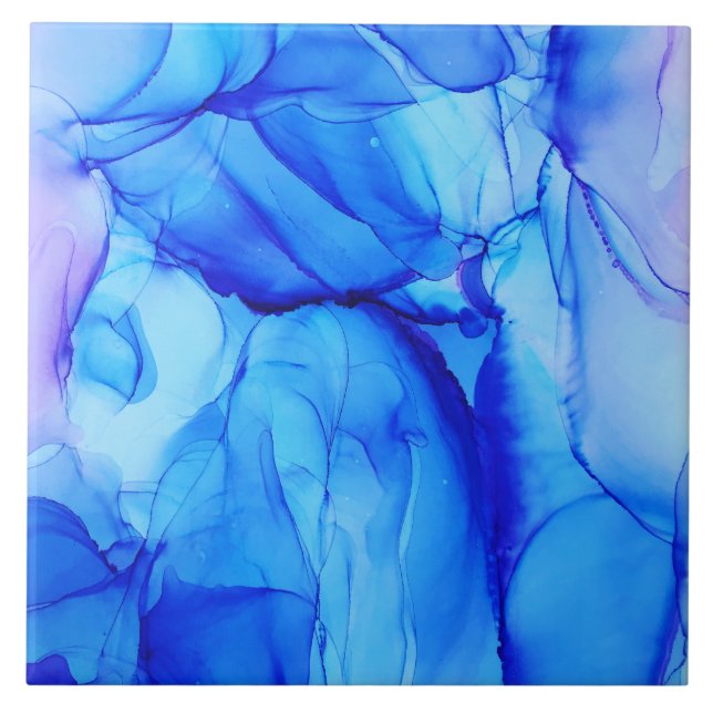 Carreau Art contemporain d'encre bleue et violette Abstrai (Devant)