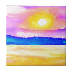 Carreau Art de coucher du soleil de lac ocean de hasard