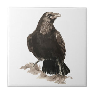 Carreau Art de faune d'oiseau de Raven d'aquarelle