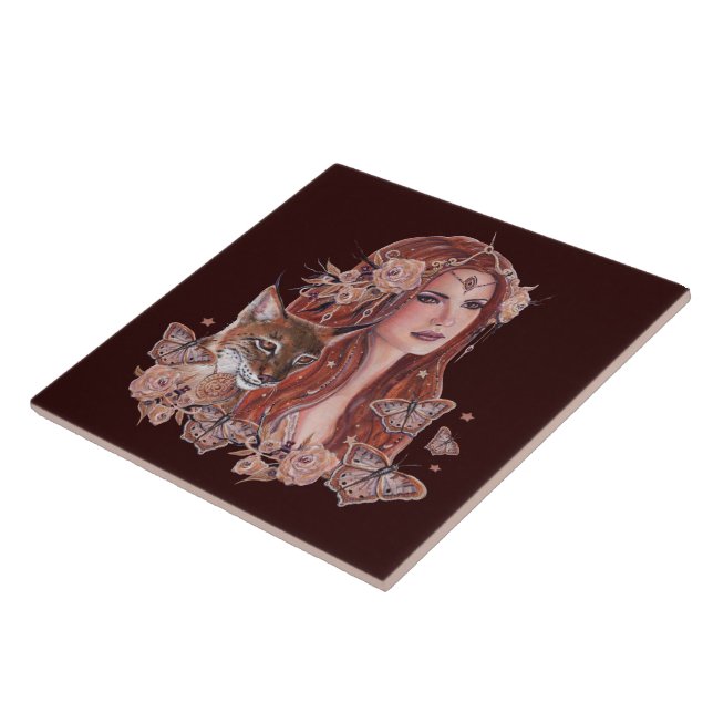 Carreau Art de la déesse Freya avec lynx par Renee Lavoie (Côté)