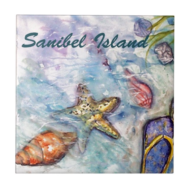 Carreau Art de la Floride d'aquarelle d'île de Sanibel (Devant)