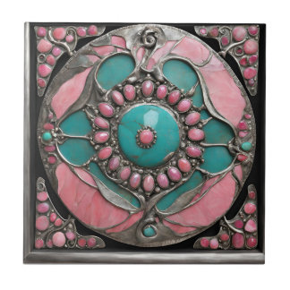 Carreau Art de mosaïque Abstraite, pinkish et turquoise