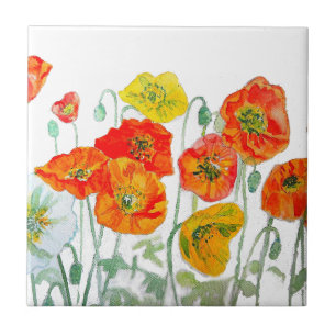 Carreau Art de motif de fleur de pavot rouge orange aquare