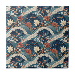 Carreau Art de motif floral de cerisier et de vague japona