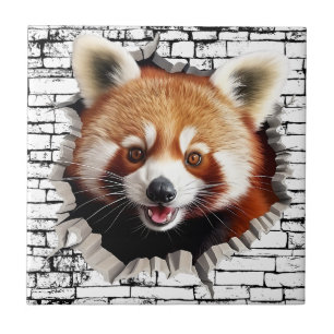 Carreau Art de mur brisé 3D Panda roux – Safari réaliste