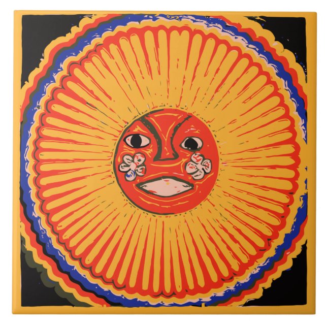 Carreau Art de Natif américain de Huichol, le soleil (Devant)
