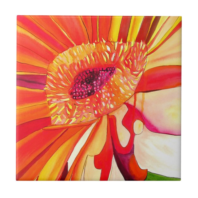 Carreau Art de peinture à l'aquarelle de fleurs de Gerbera (Devant)
