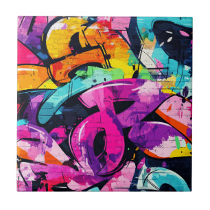 Carreau Art de rue audacieux avec du noir violet et jaune