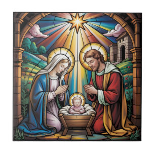 Carreau Art de verre teinté de la Nativité – Noël de la Sa