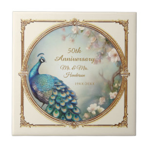 Carreau Art Déco 50e anniversaire Peacock Flower élégant