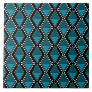 Carreau art déco à motif géométrique bleu noir