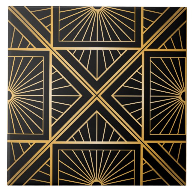 Carreau Art Déco Abstrait géométrique noir et or (Devant)