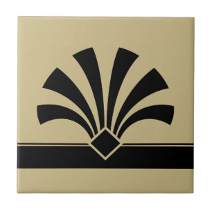 Carreau Art Déco Beige Black Fleur géométrique Élément 06