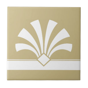 Carreau Art Déco Beige Blanc Fleur géométrique Élément 06