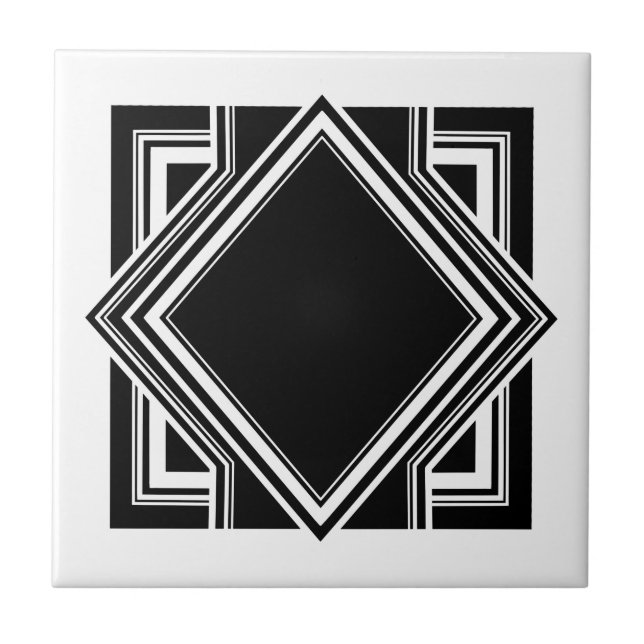 Carreau Art Déco Blanc Noir Géométrique Élément Carré 05 (Devant)