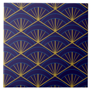 Carreau Art Déco Bleu Or Géométrique