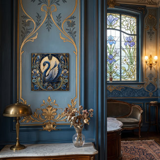 CARREAU ART DÉCO CYGNE BLEU | ACCENT DÉCORATIF VINTAGE