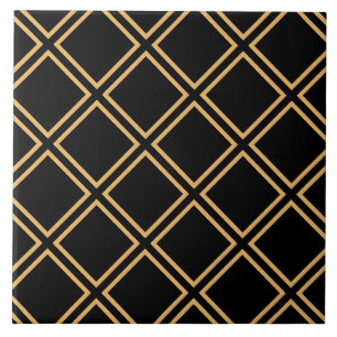 Carreau Art Déco Double Grille d'or sur Carrelage noir
