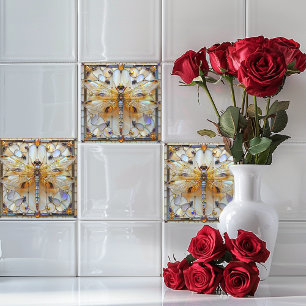 Carreau Art Déco Dragonfly Stainly Glass Precives Gems