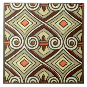 Carreau Art Déco Est Perse -Pea Green, Tangerine, Maroon