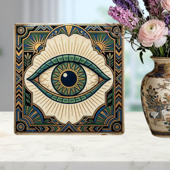 Carreau Art Deco Eye Anatomical Green Blue Gold  (Créateur téléchargé)
