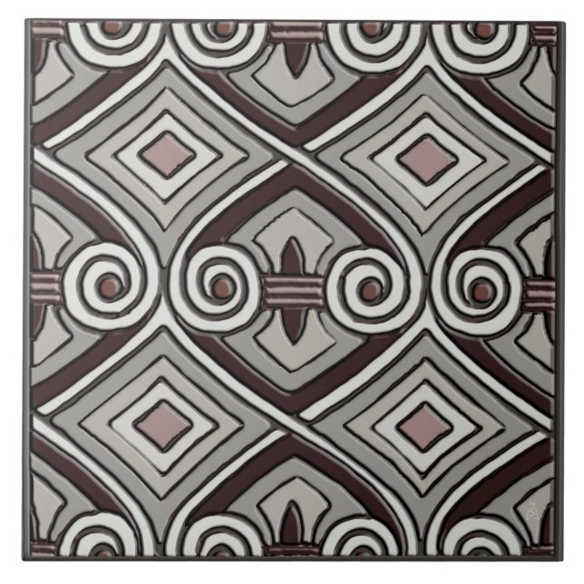 Carreau Art Déco Fait Perse (Gris, Oxblood, Mauve) (Devant)