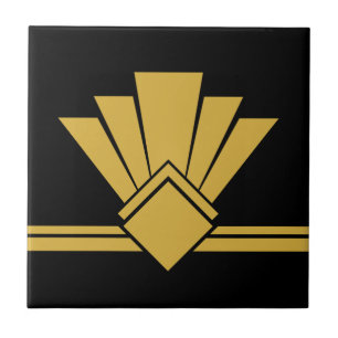 Carreau Art Déco Faux Gold Black Chic Bordure géométriq