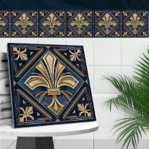 Art Déco Fleur-de-lis - Marbre bleu et or
