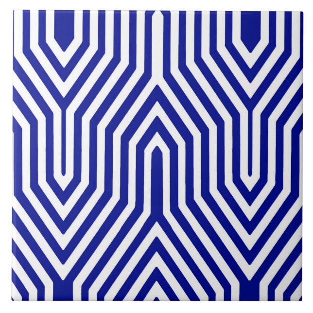 Carreau Art déco géométrique - bleu et blanc de cobalt (Devant)
